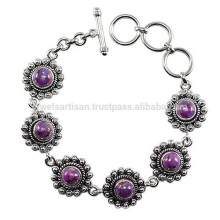 Natural Purple Copper Turquoise & 925 Sterling Silver Tradisional Party Wear Bracelet